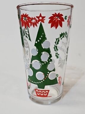 MCM Hazel Atlas Holiday Poinsettia Glass Beverage Tumbler- Red, Green, and White